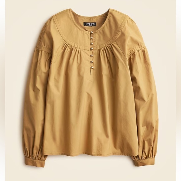 J. Crew Tops - J. Crew Womens NWT Shirred Popover Cotton Poplin Top Honey Brown Size XS Preppy